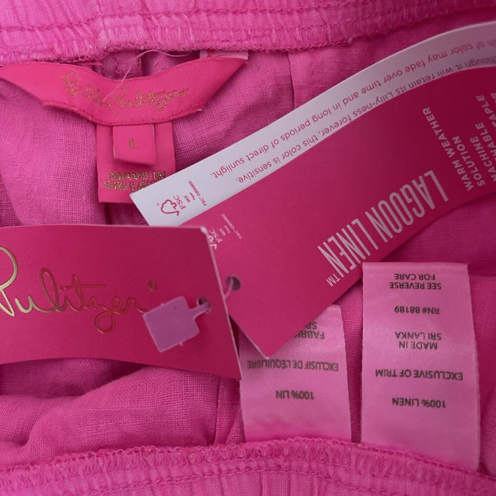 NWT Lilly Pulitzer ROXIE PINK LILO LINEN SHORTS Mid-Rise Pull-On L - Picture 5 of 8